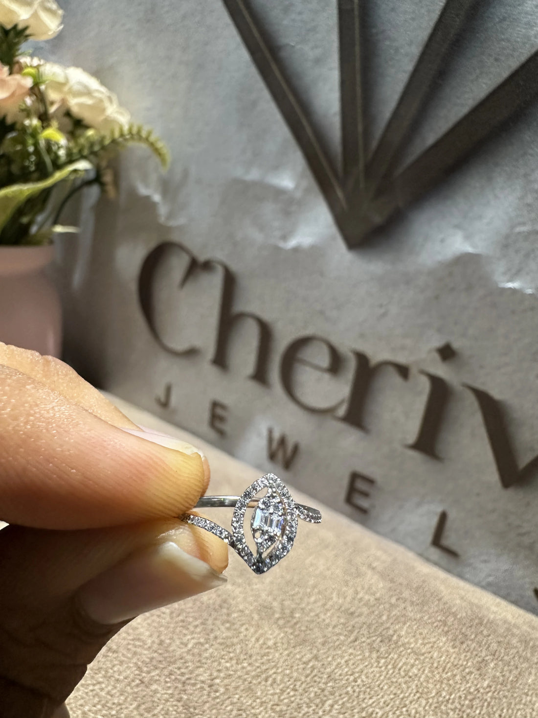 unique Promise Ring in Round And Baguette Cut Diamond