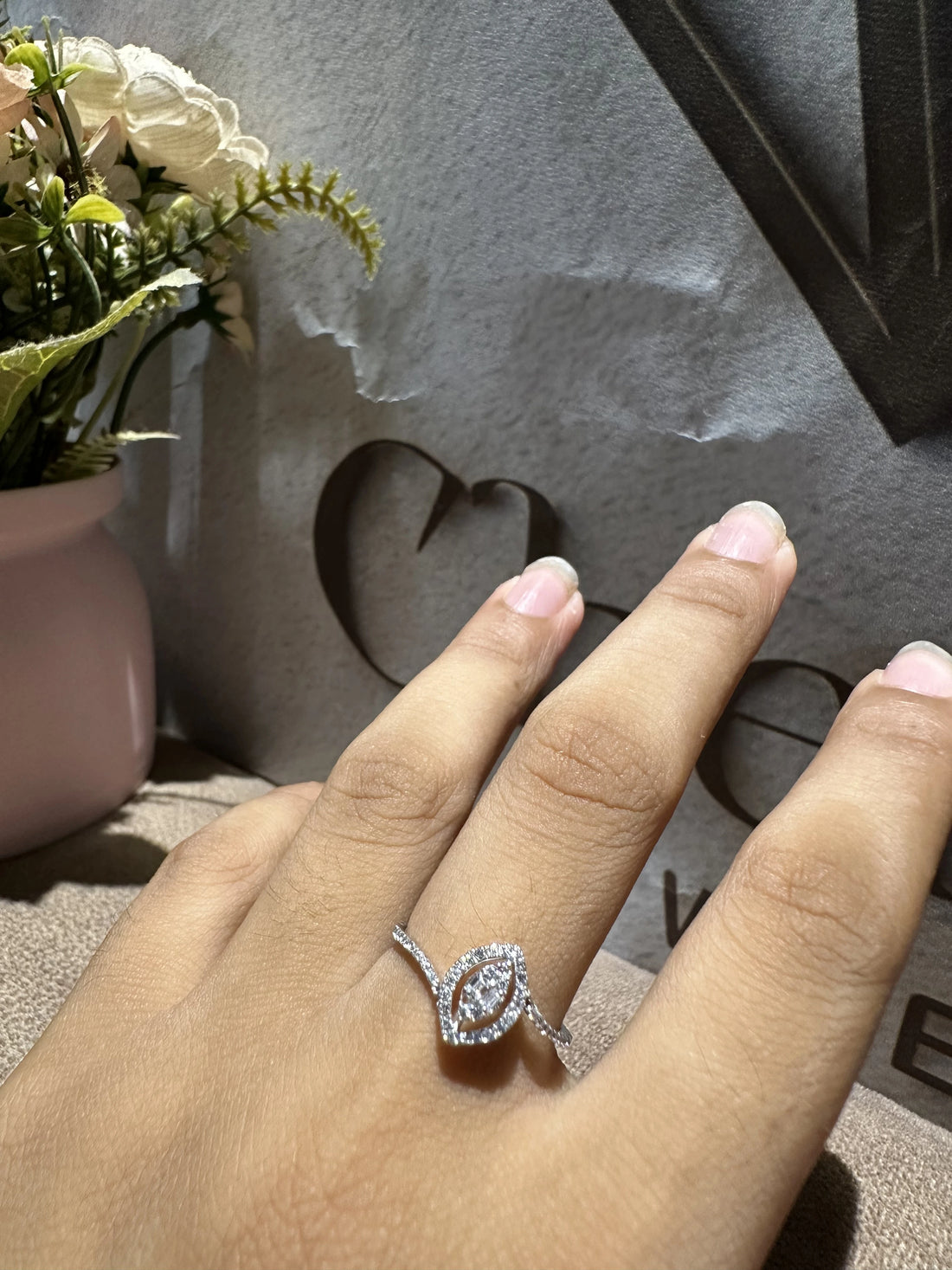 unique Promise Ring in Round And Baguette Cut Diamond