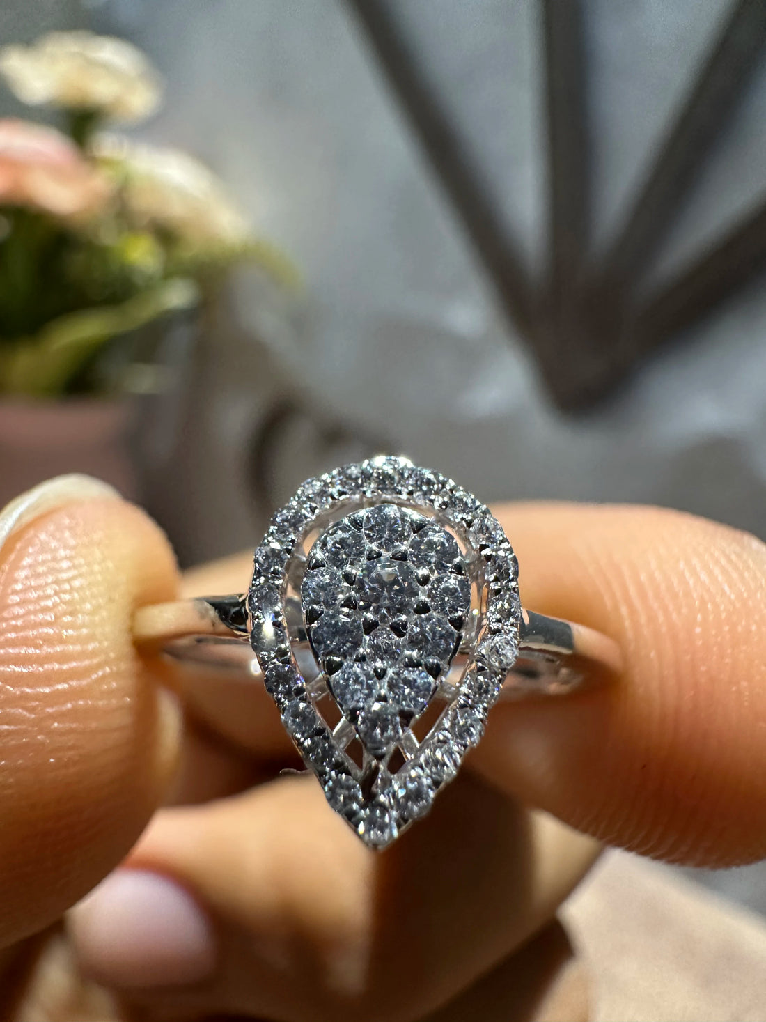 Halo Engagement Ring With Round Cut Lab Grown Diamond