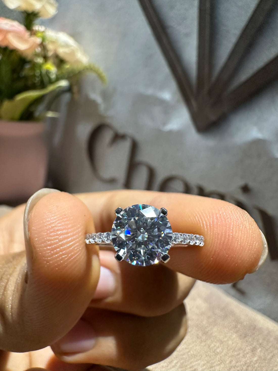 Round Cut Diamond Solitaire Accent Engagement Ring
