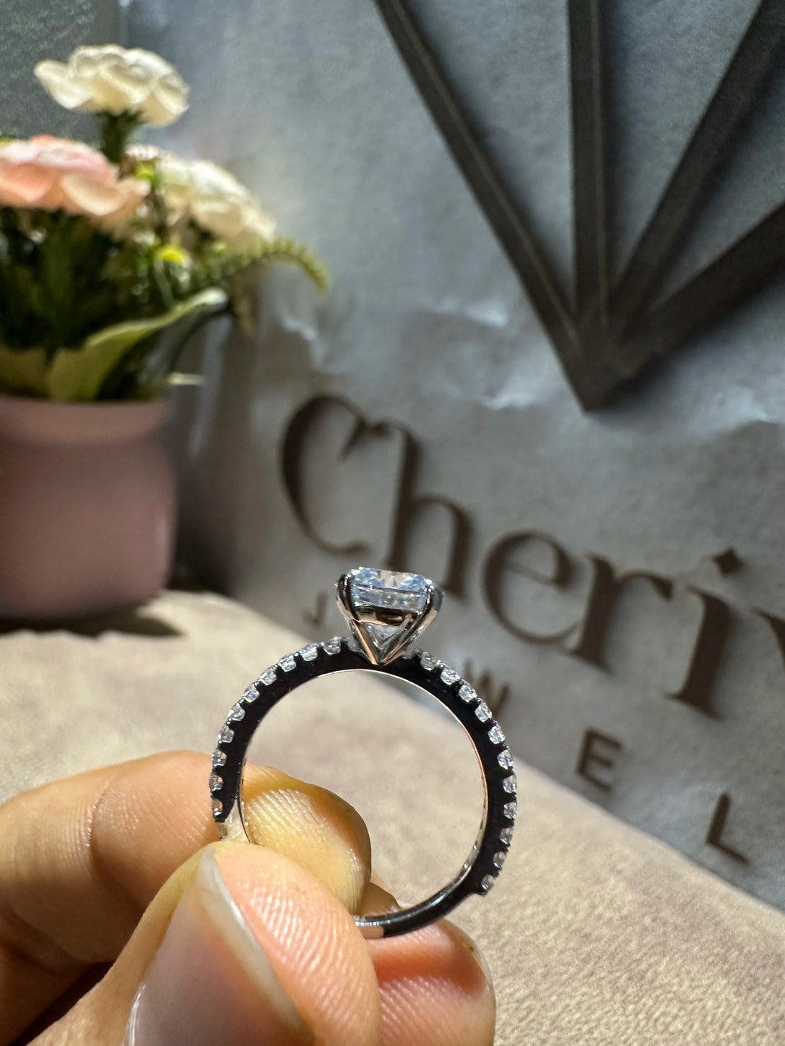 Round Cut Diamond Solitaire Accent Engagement Ring