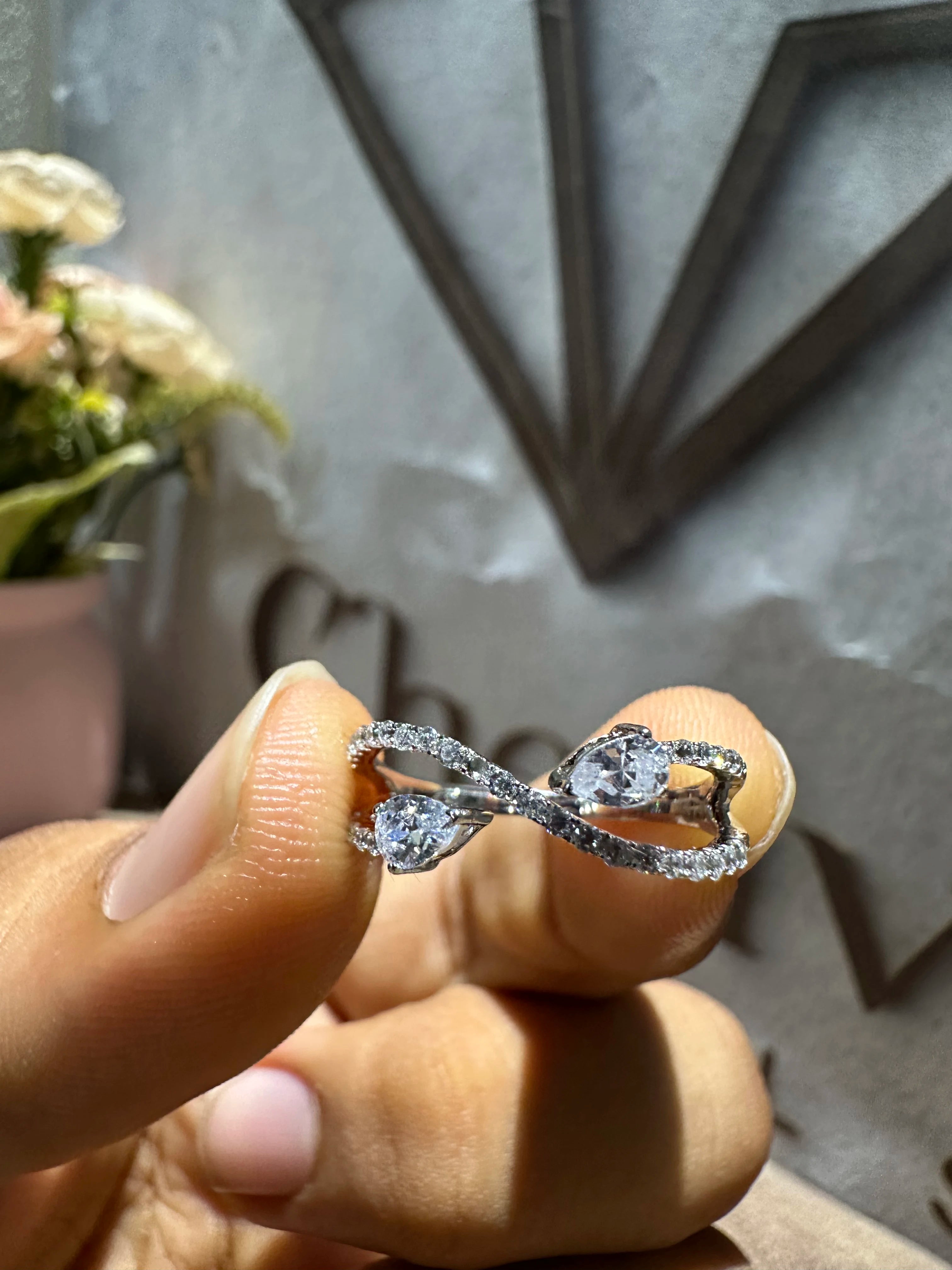 Pear cut Lab Diamond Infinity Engagement Ring