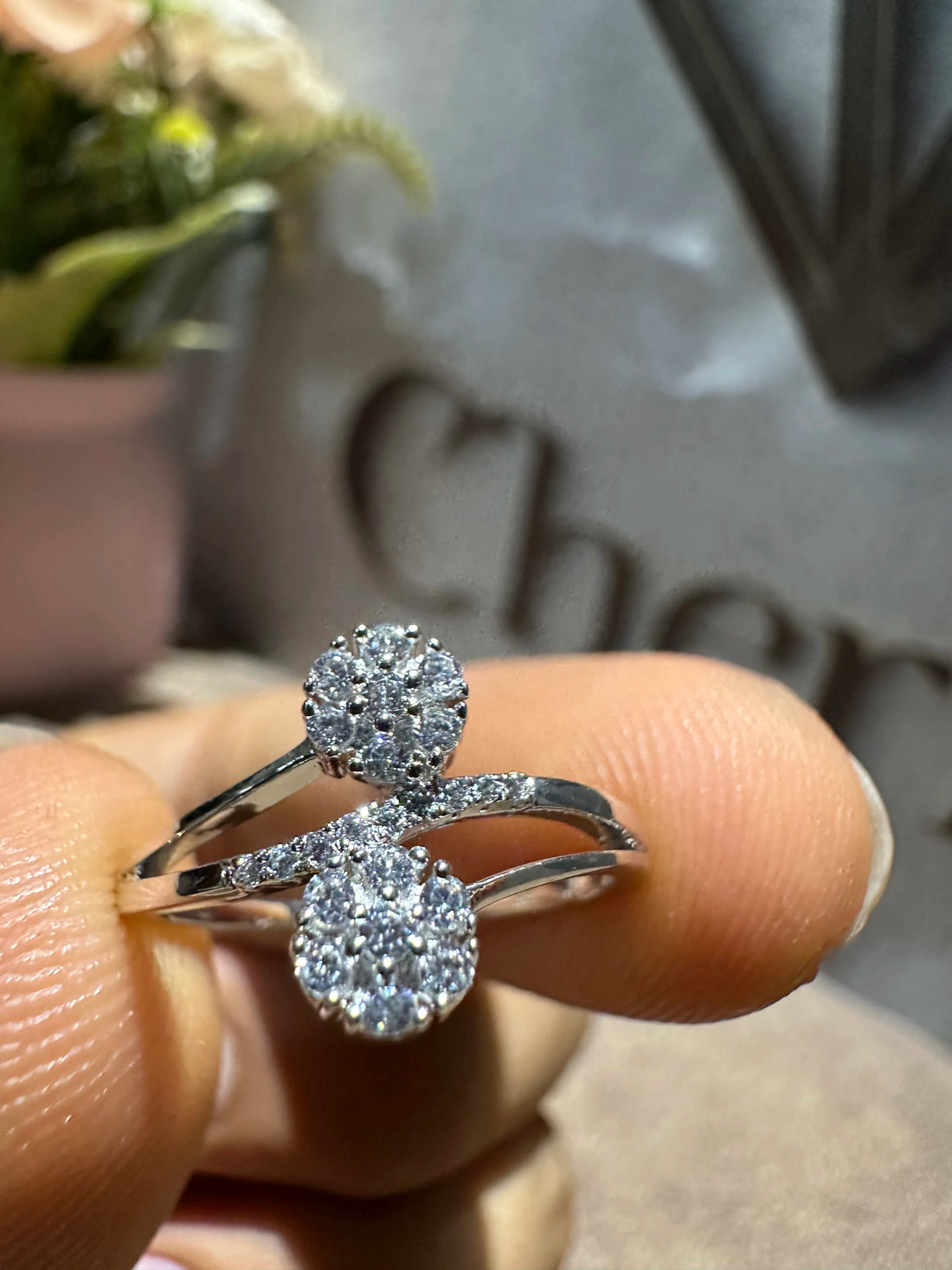Flower Shaped Lab Diamond Engagement Ring