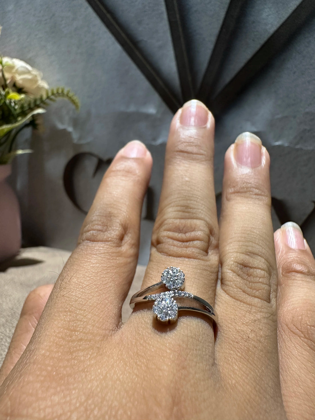 Flower Shaped Lab Diamond Engagement Ring