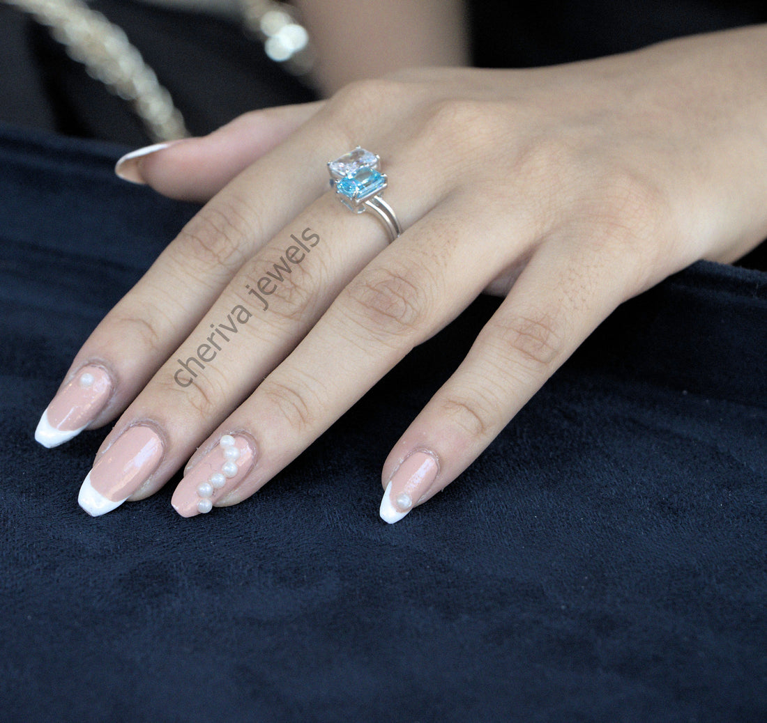 Green Emerald Cut Diamond Toi Et Moi Engagement Ring