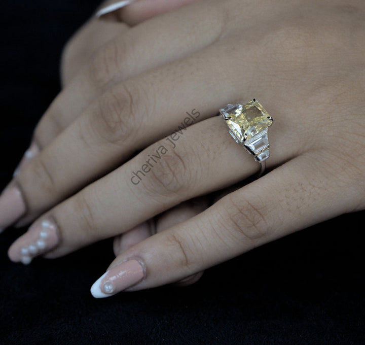 Radiant cut gemstone Engagement Ring