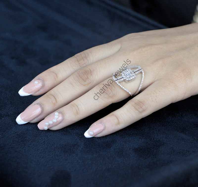 Antique Baguette Cut Lab Diamond Engagement Ring