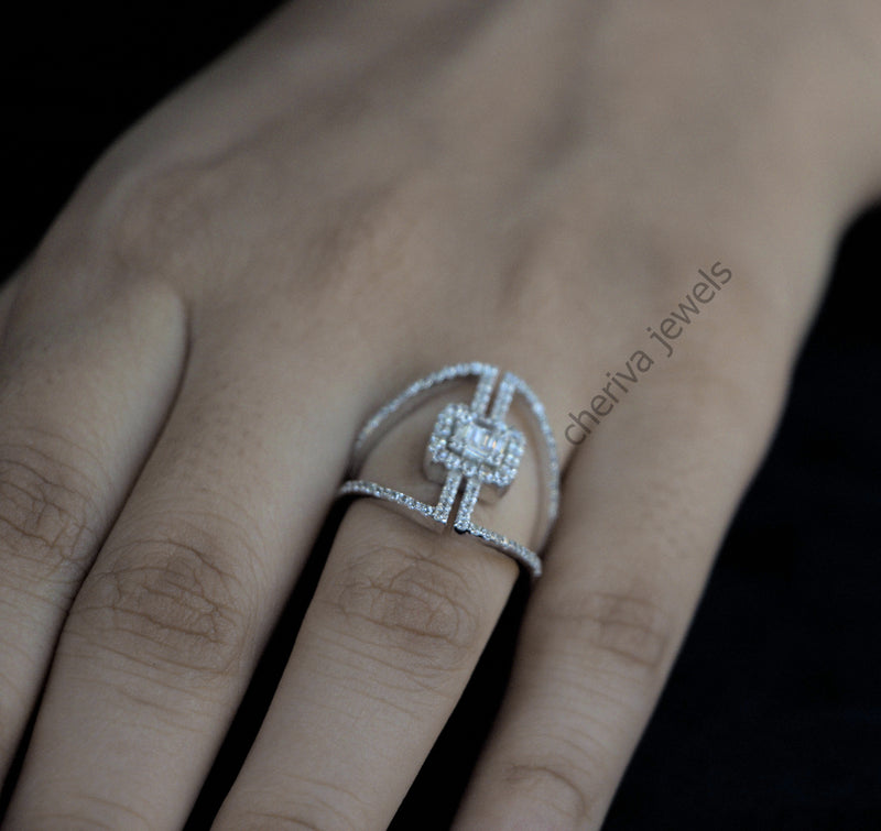 Antique Baguette Cut Lab Diamond Engagement Ring