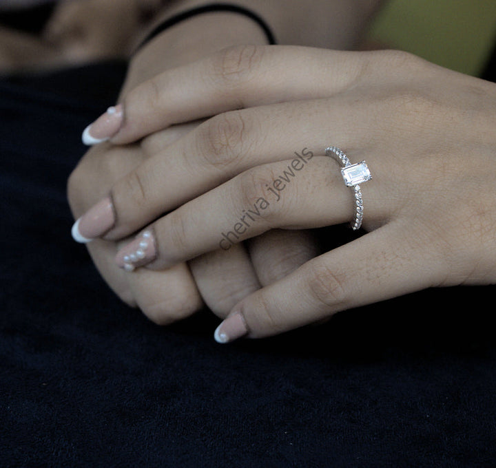 Lab Diamond Solitaire with Accent Engagement Ring