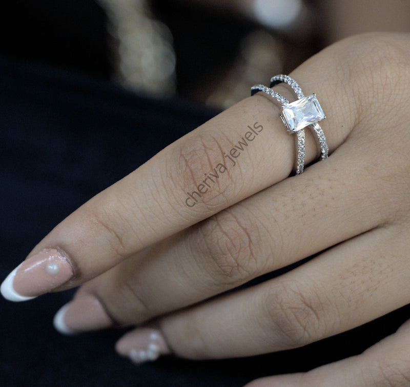 Emerald Cut Lab Diamond solitaire Engagement Ring