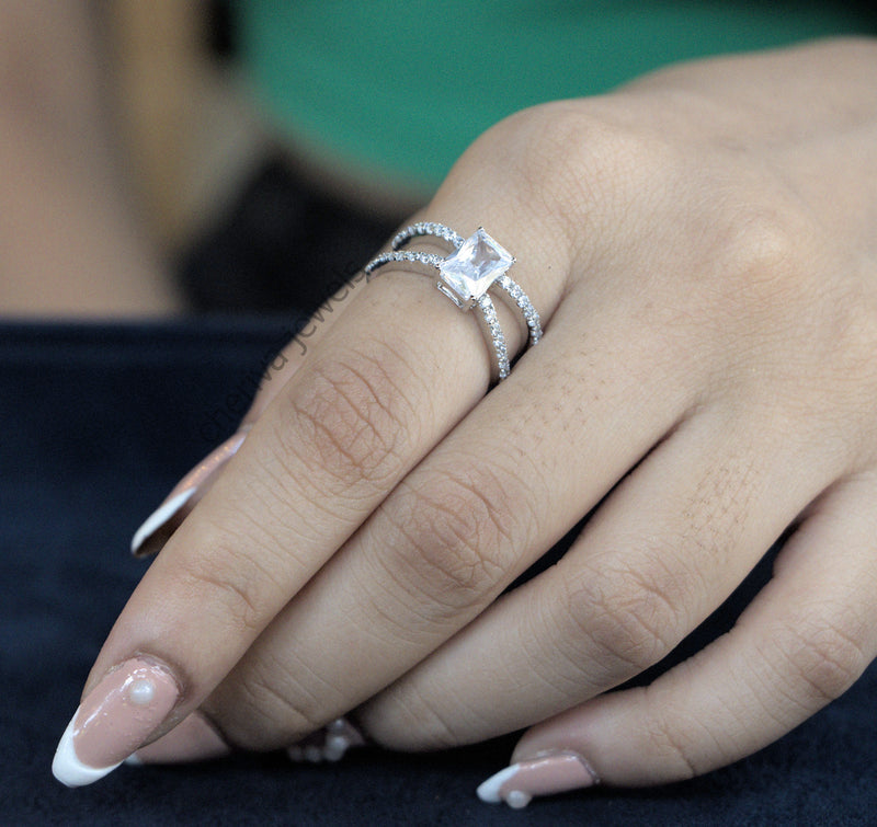 Emerald Cut Lab Diamond solitaire Engagement Ring