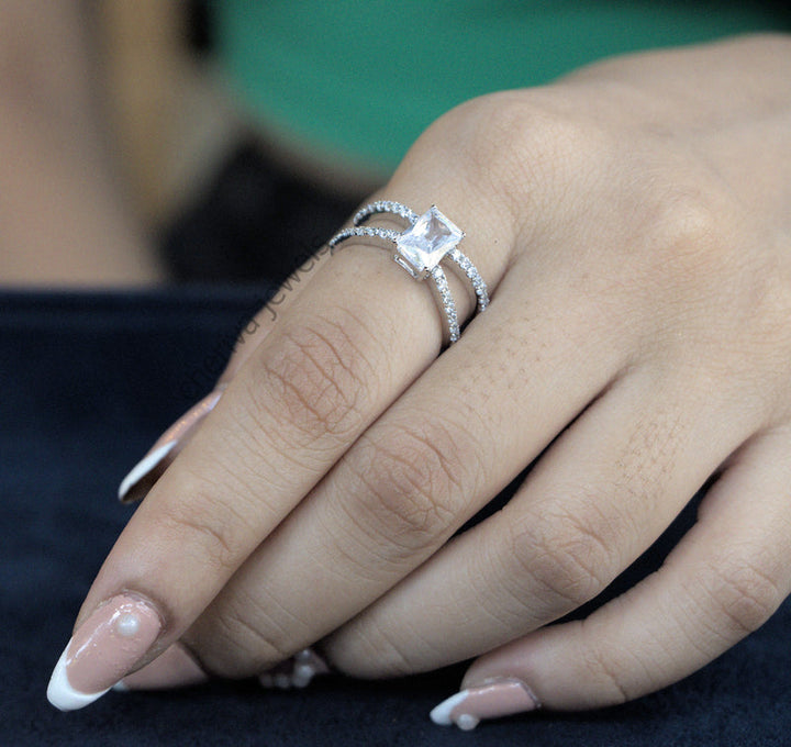 Emerald Cut Lab Diamond solitaire Engagement Ring
