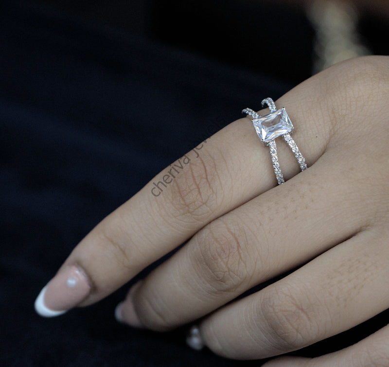 Emerald Cut Lab Diamond solitaire Engagement Ring