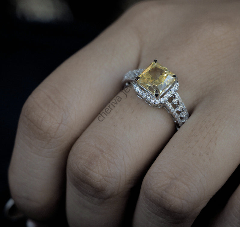 Art Deco Yellow Gemstone Engagement Ring