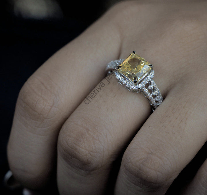 Art Deco Yellow Gemstone Engagement Ring