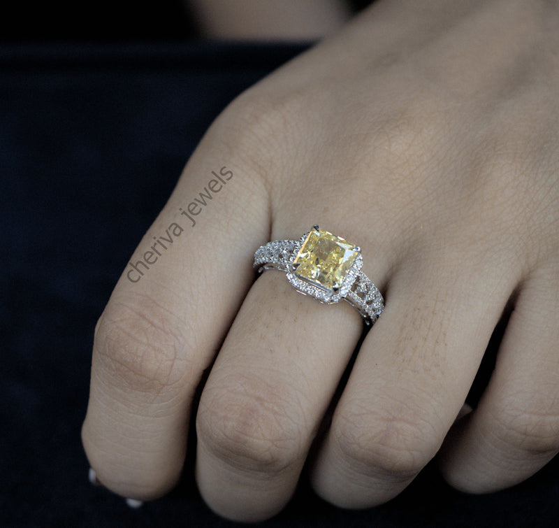 Art Deco Yellow Gemstone Engagement Ring