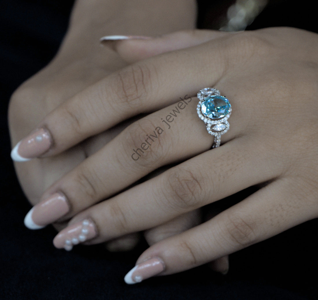 Oval Cut Gemstone Halo Engagement Ring