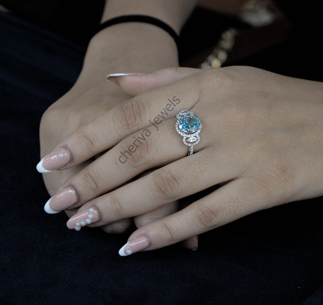 Oval Cut Gemstone Halo Engagement Ring