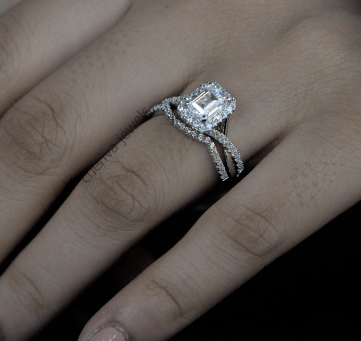 Emerald Cut Lab Diamond Halo Promise Ring