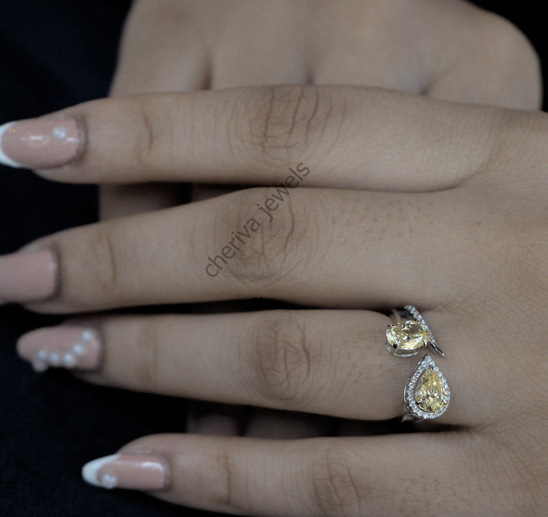 Yellow Pear Lab Diamond Toi Et Moi Ring
