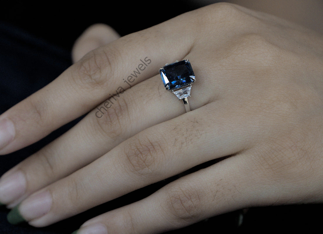 Royal Blue Baguette Cut Lab Diamond Promise Ring