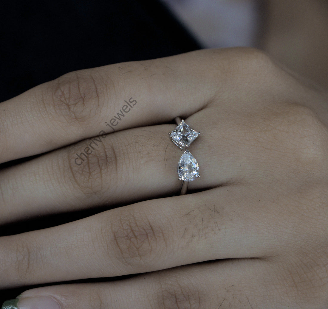 Cushion Cut  Lab Diamond Double Solitaire Ring
