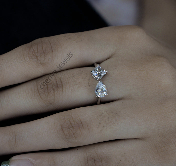 Cushion Cut  Lab Diamond Double Solitaire Ring