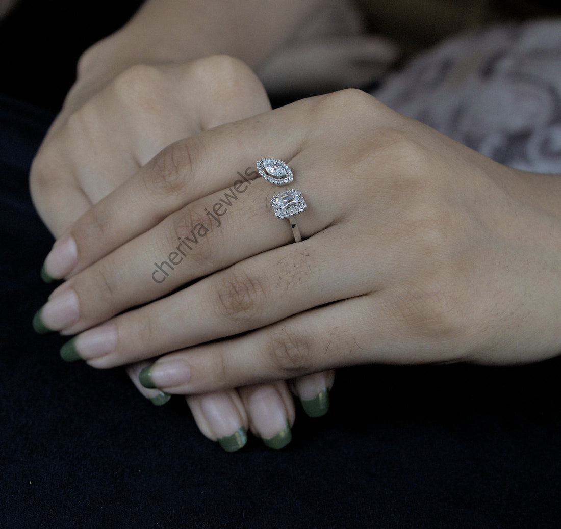 Emerald Cut Lab Diamond Toi Et Moi Engagement Ring