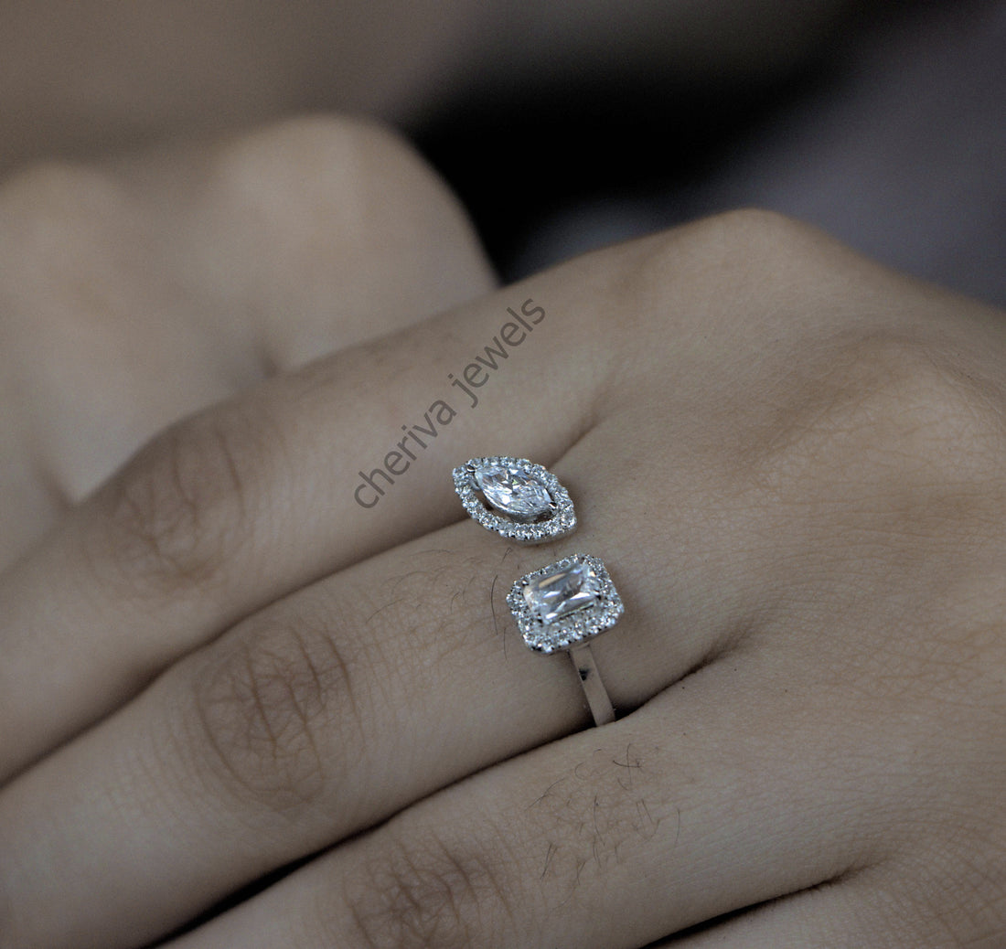 Emerald Cut Lab Diamond Toi Et Moi Engagement Ring