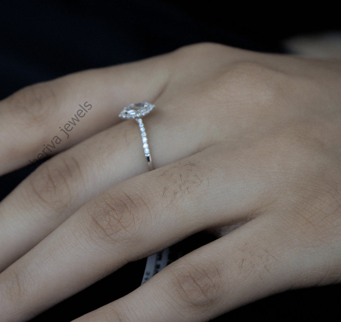 Marquise Cut Lab Diamond Halo Engagement Ring