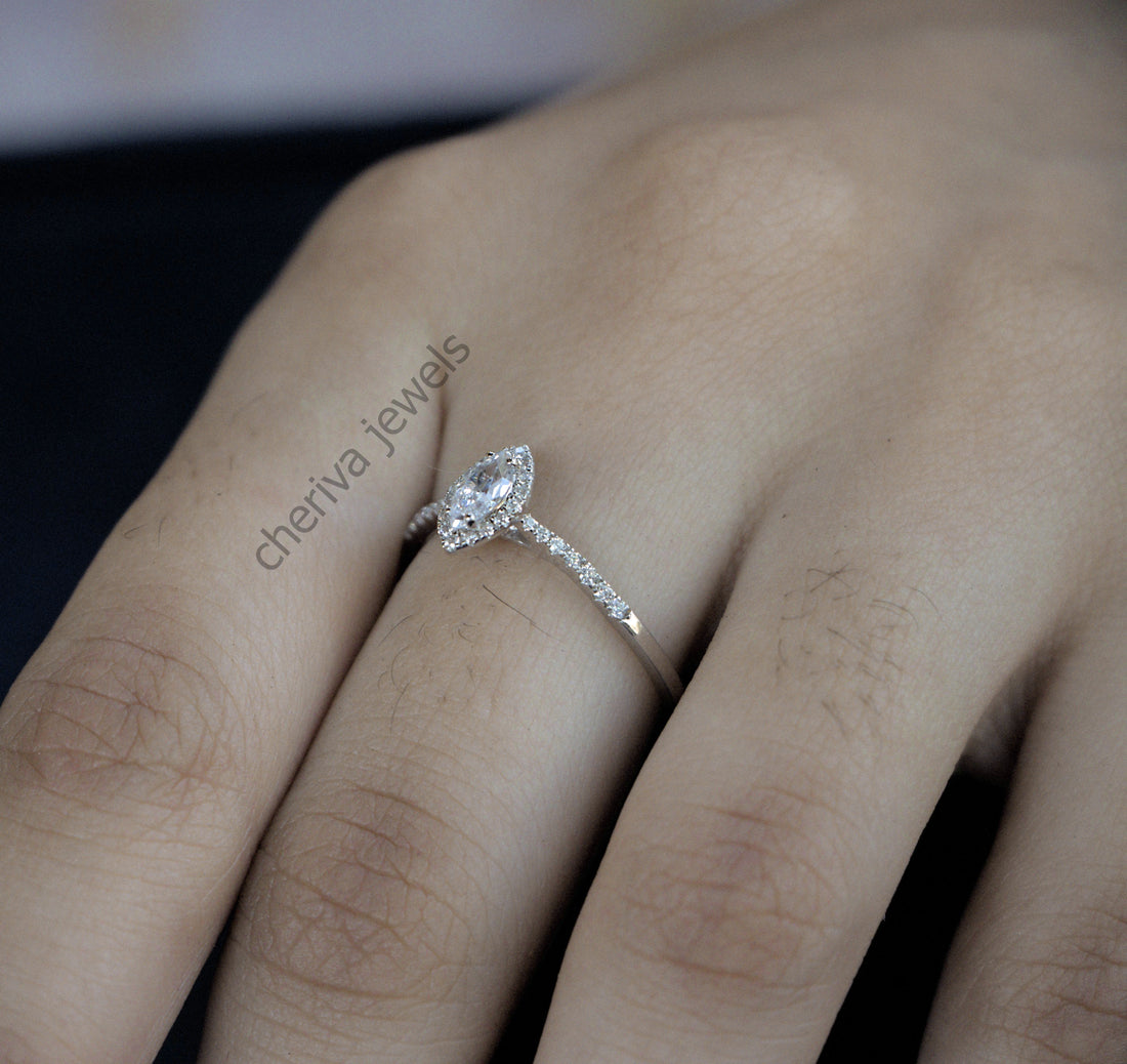 Marquise Cut Lab Diamond Halo Engagement Ring