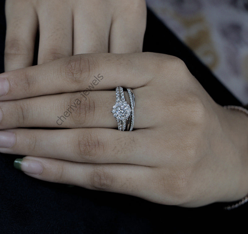 Round Cut Lab Diamond Bridal Set Engagement Ring