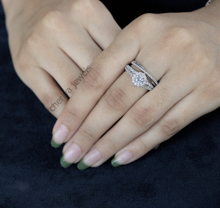 Round Cut Lab Diamond Bridal Set Engagement Ring