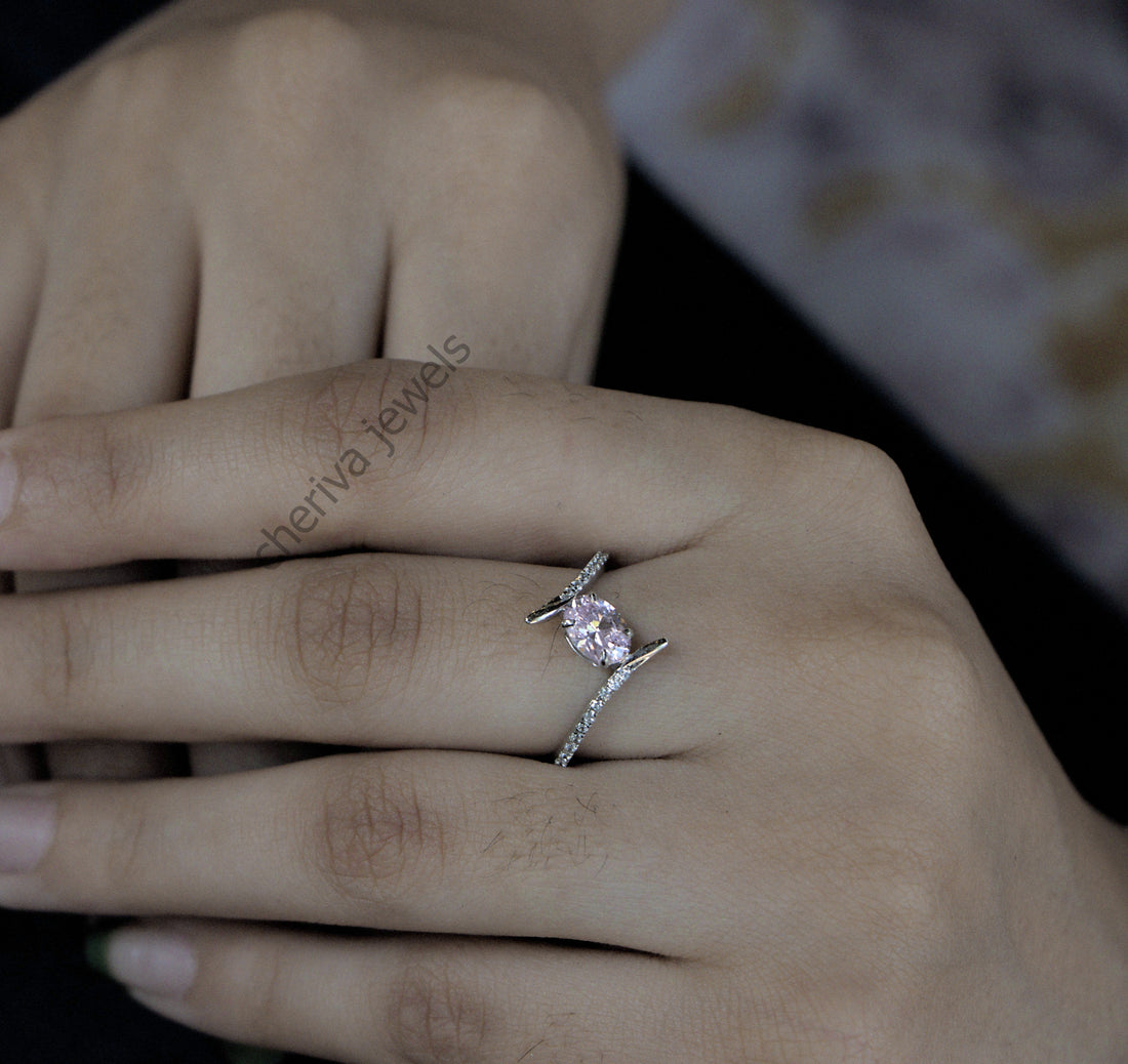 Oval Cut Pink Diamond Unique Engagement Ring