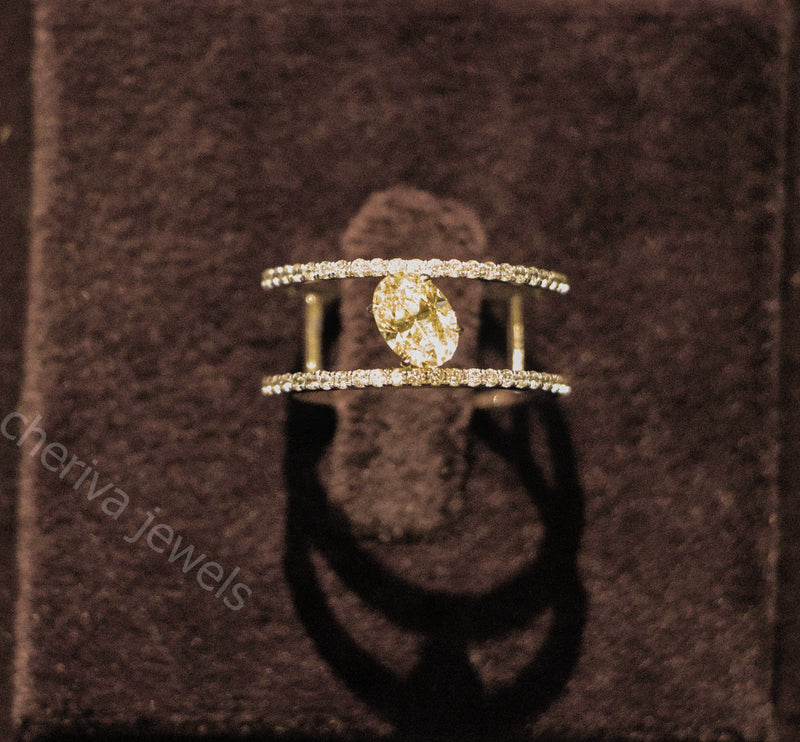 Yellow Oval Lab Diamond Fancy Engagement Ring