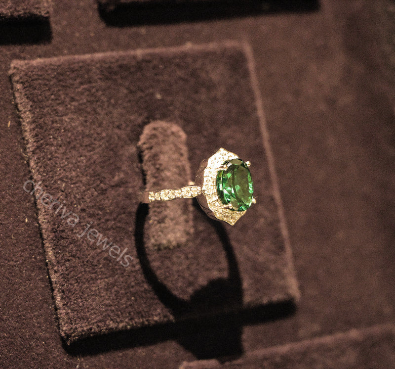 Green Gemstone Halo Engagement Ring