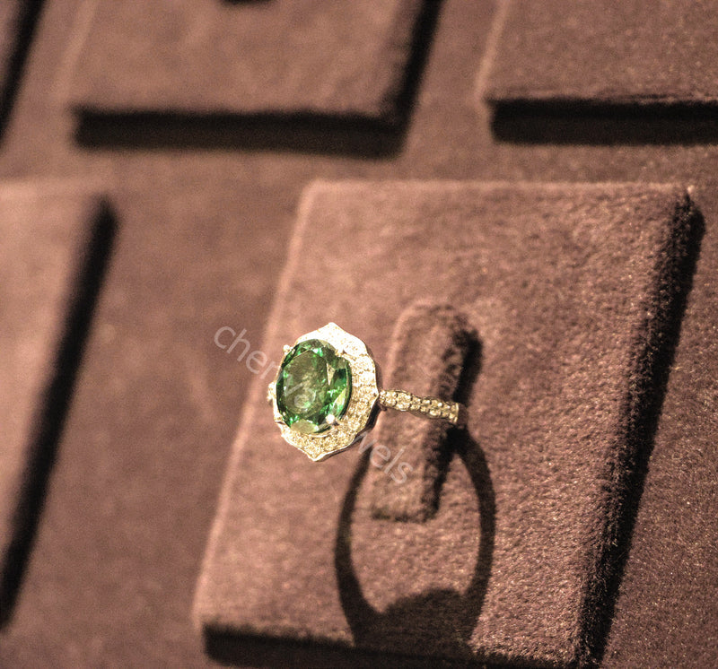 Green Gemstone Halo Engagement Ring