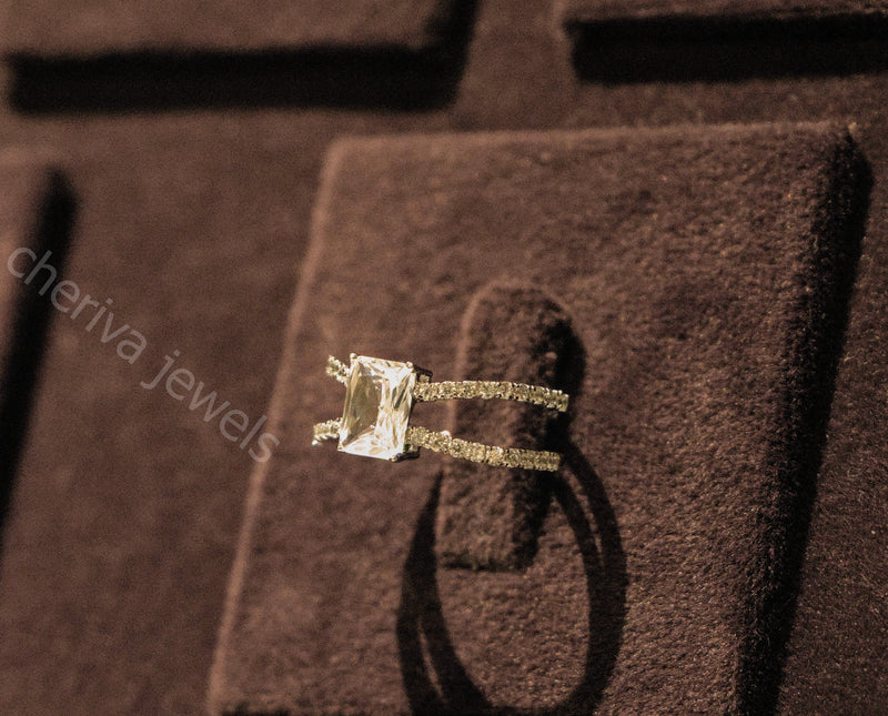Emerald Cut Lab Diamond solitaire Engagement Ring