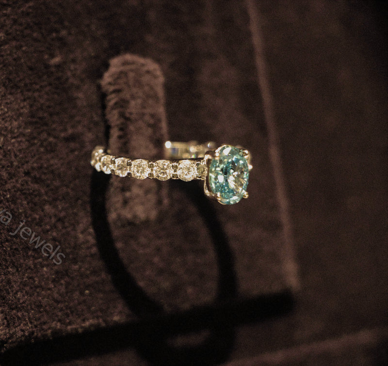 Blue Oval Cut Lab Diamond Solitaire Engagement Ring