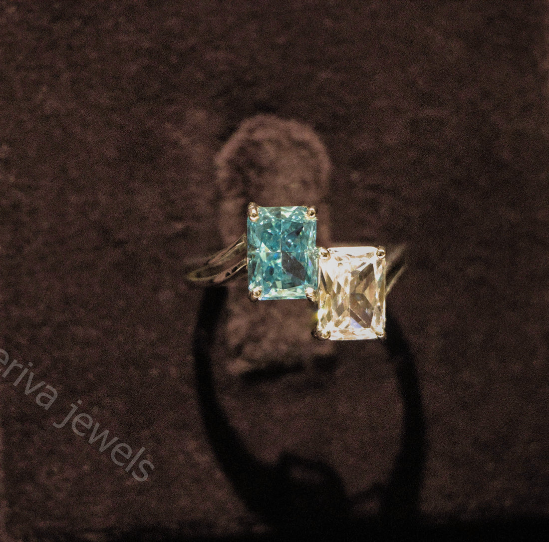 Green Emerald Cut Diamond Toi Et Moi Engagement Ring
