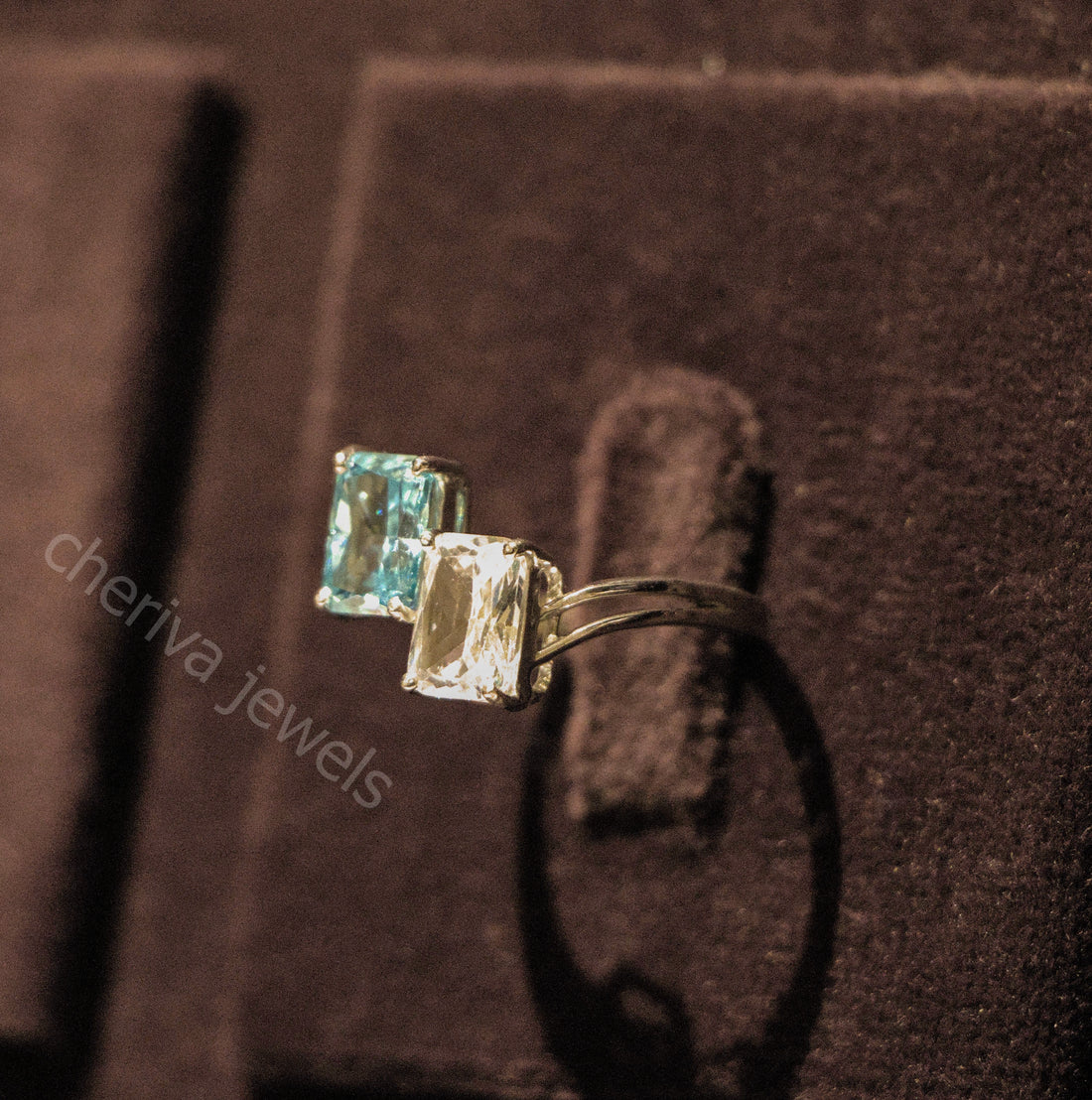 Green Emerald Cut Diamond Toi Et Moi Engagement Ring