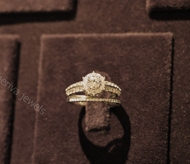 Round Cut Lab Diamond Bridal Set Engagement Ring