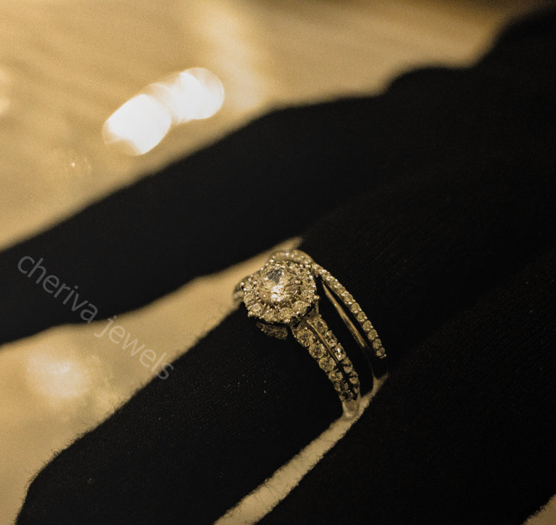 Round Cut Lab Diamond Bridal Set Engagement Ring