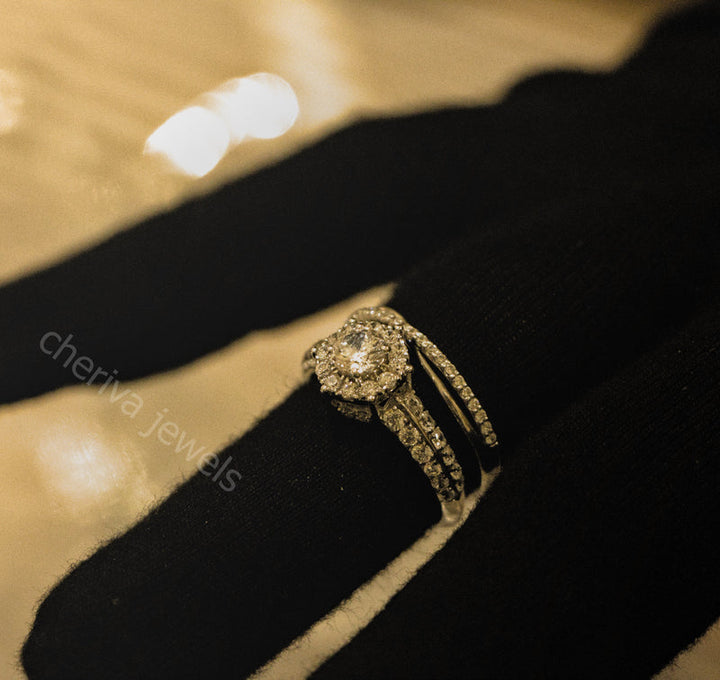 Round Cut Lab Diamond Bridal Set Engagement Ring