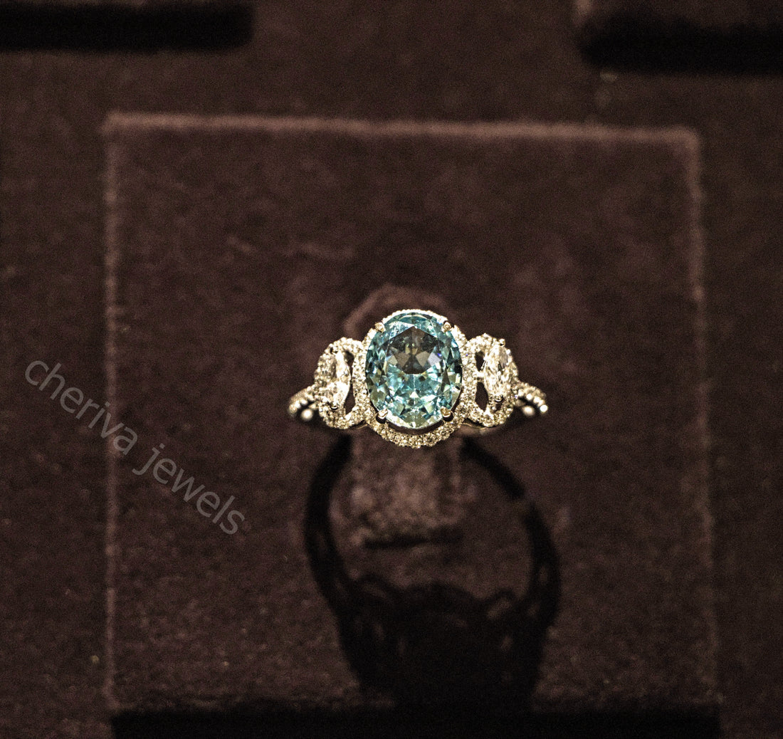 Oval Cut Gemstone Halo Engagement Ring