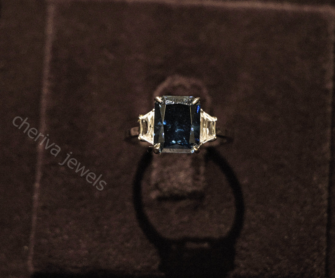 Royal Blue Baguette Cut Lab Diamond Promise Ring