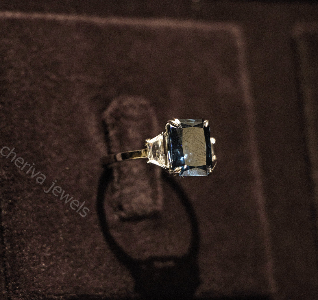 Royal Blue Baguette Cut Lab Diamond Promise Ring