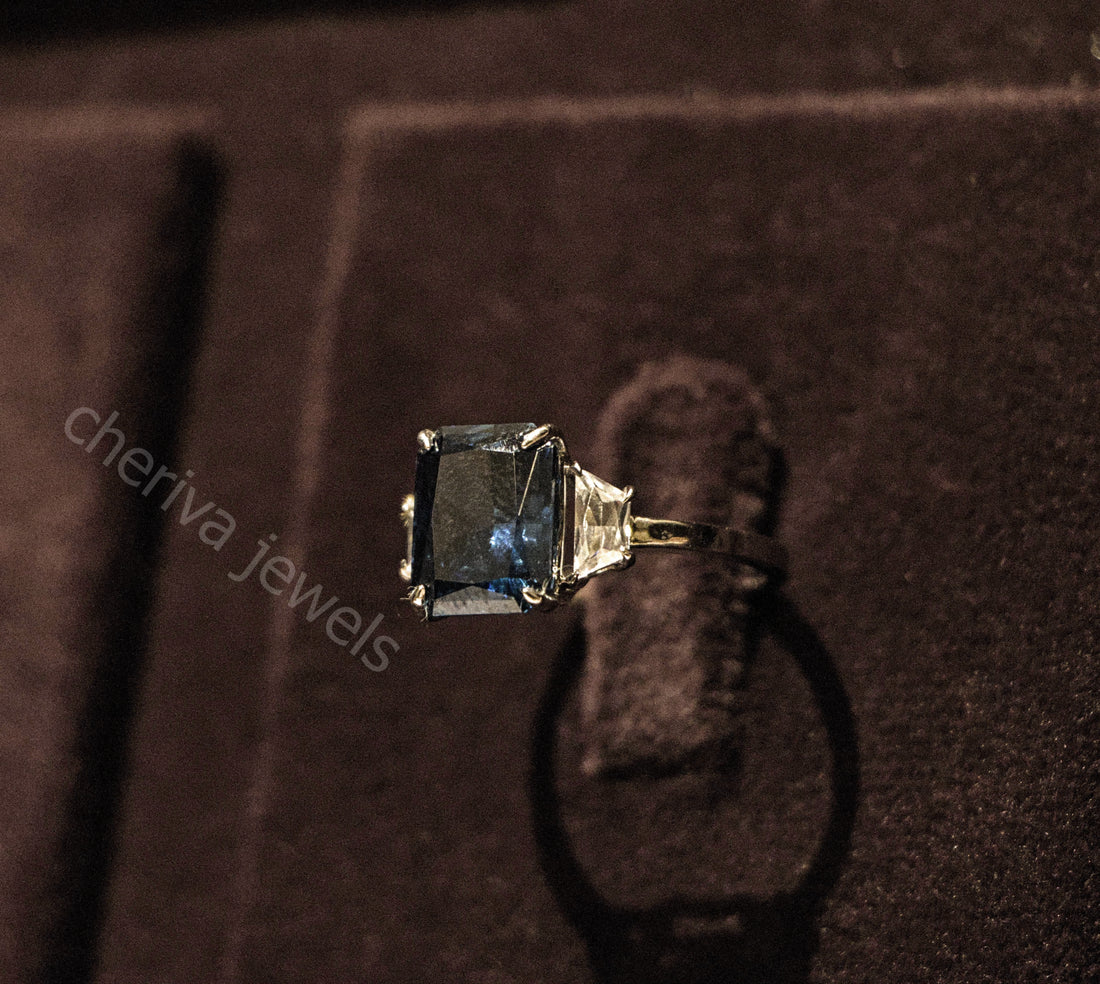 Royal Blue Baguette Cut Lab Diamond Promise Ring