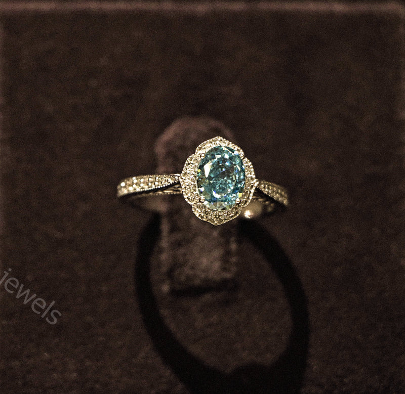 Royal Blue Round Cut Halo Engagement Ring