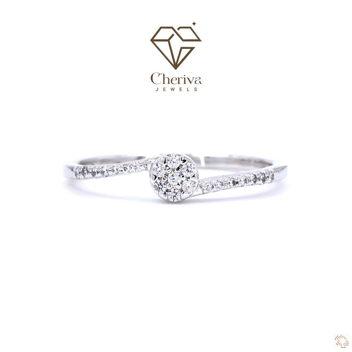 Silver ring with diamonds on a white background, featuring the Cheriva Jewels logo.